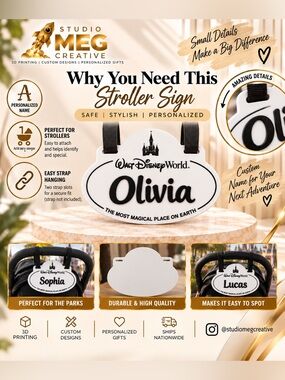 Disney Stroller Sign, Castle Nameplate | PETG | 8.27 X 5.91 In | Raised Custom